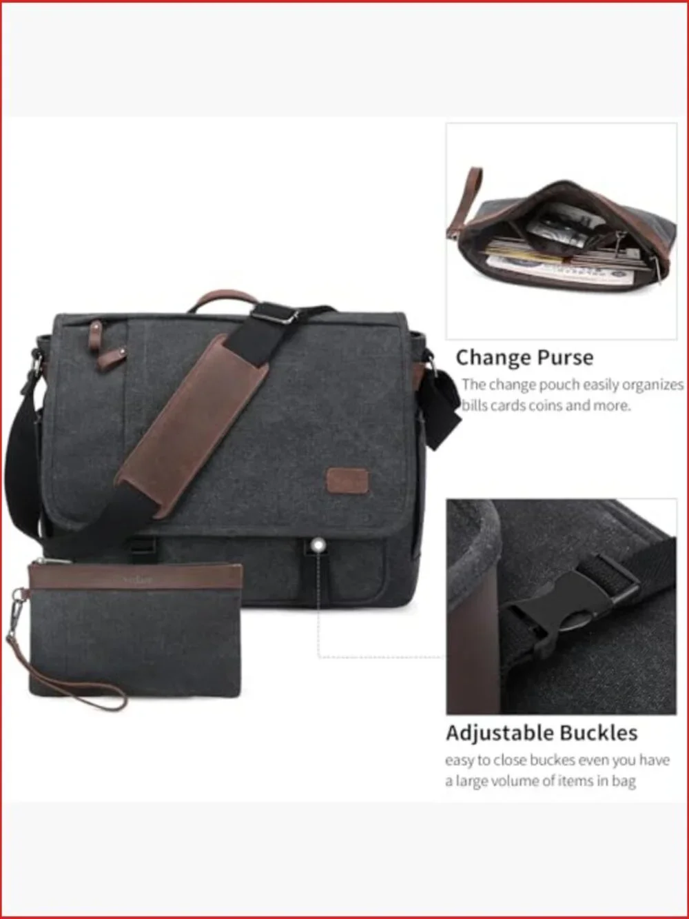 Canvas Messenger Bag Fits 17-17.3